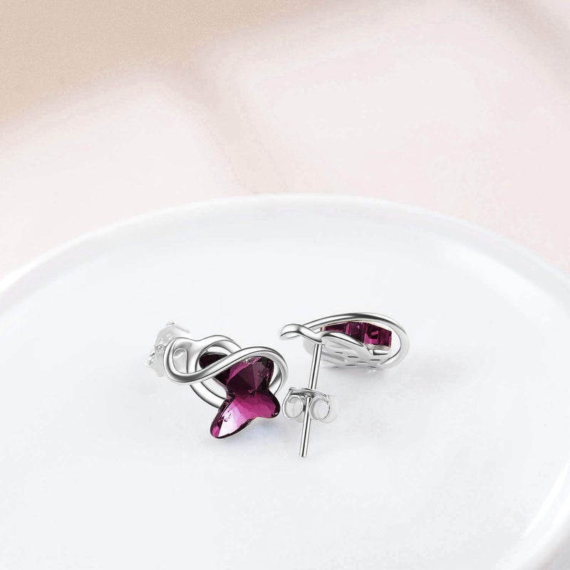 AOBOCO Sterling Silver Infinity Butterfly Earrings Embellished with Crystals from Austria, Hypoallergenic Stud Earrings, Anniversary Birthday Butterfly Jewelry Gifts for Women (Purple) - Image 3